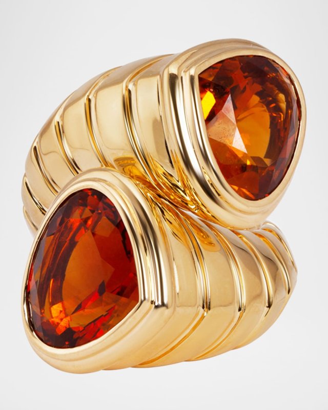 Toi & Moi 18K Yellow Gold Pear-Cut Madeira Citrine Ring, Size